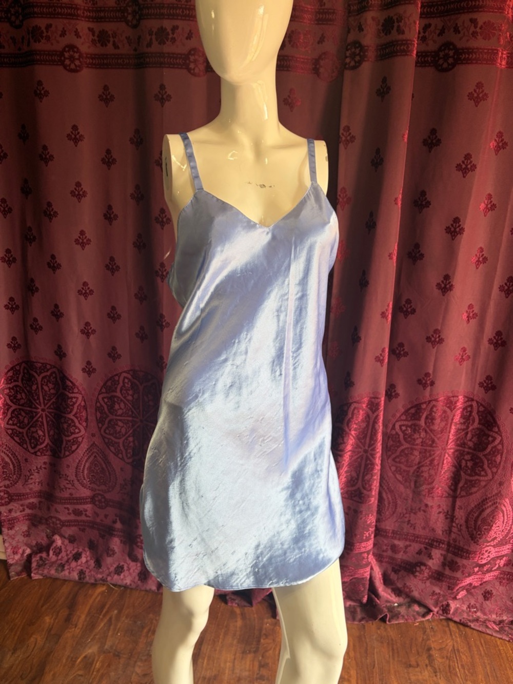 Silky Periwinkle Blue Jo Intimates Vintage Slip Dress Size Medium